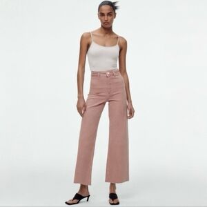 Zara Premium The Marine Straight Wide Leg Stretch Jeans Dusty Rose Pink US 4